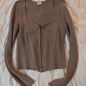 Brown Zip-Up Cardigan